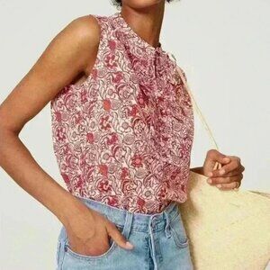 Derek Lam Red White Floral Sleeveless‎ Cotton Top Ruffle Cottagecore Feminine 10